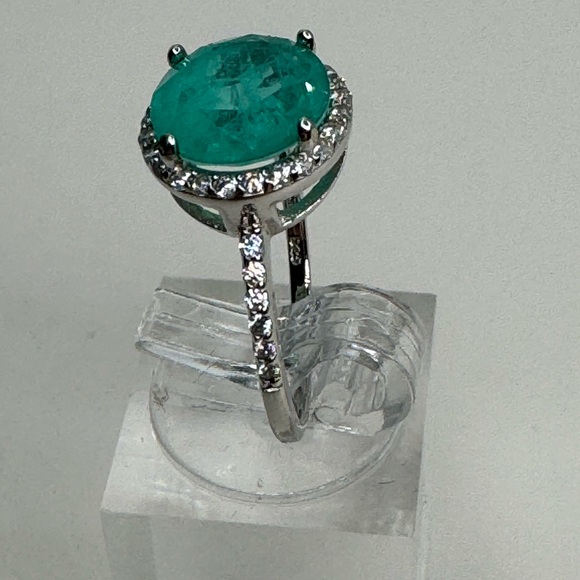 Sterling Silver Bermuda Stone Ring Pave Crystals - Picture 3 of 4